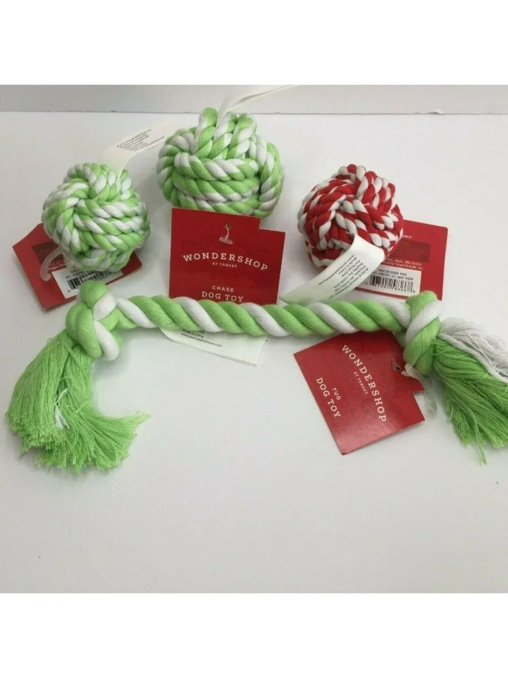 Wondershop Braided Rope Ball Tug Pull Dog Toy Chew Set Green Red